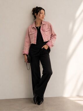 HRH Pink Cropped Denim Jacket Size S
